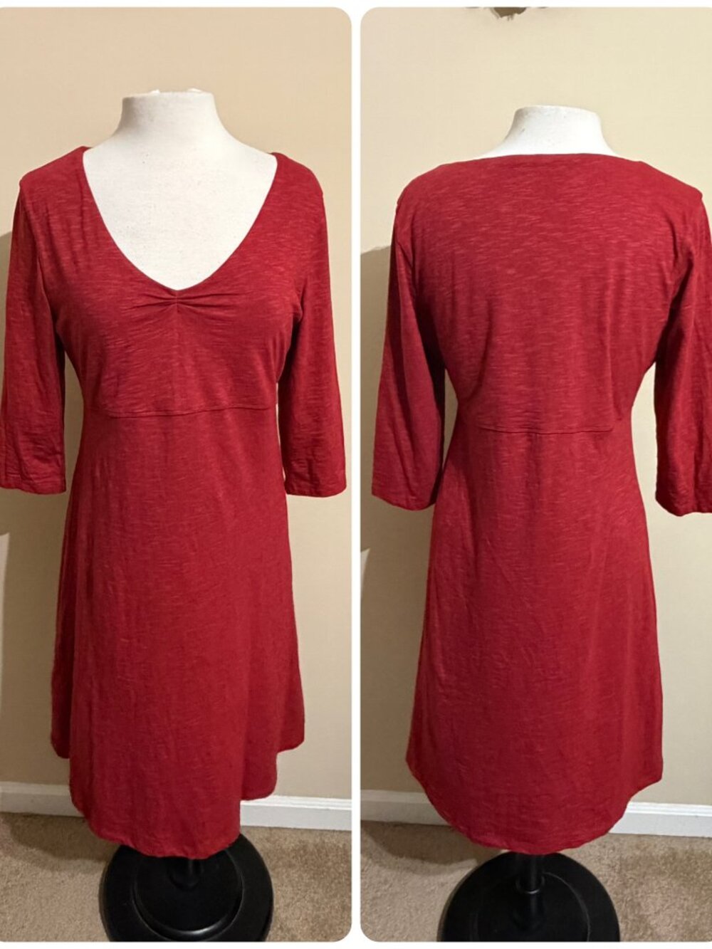 Horny Toad ( Toad & Co.) Rosalinda Midi Dress Size large red 3/4 Sleeve Stretch